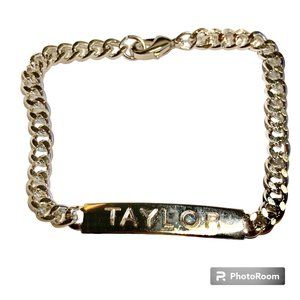 Vintage Name ID Bracelet TAYLOR Silver Tone Rhodium Plated 7.5" Girls Teen 90's
